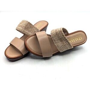 Yamari Italian Shoe Makers Woman Size 8 Beige Slip on Wedge